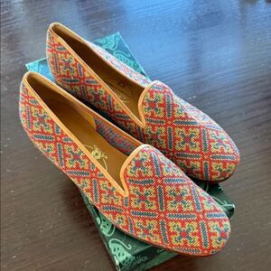 Stubbs & Wootton Red and Green Patterned Loafers